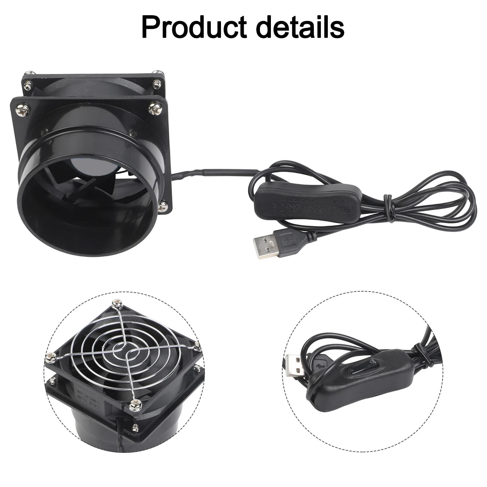Compact USB Fan With Adjustable Switch For Kitchen Ventilation No Installation Required Black