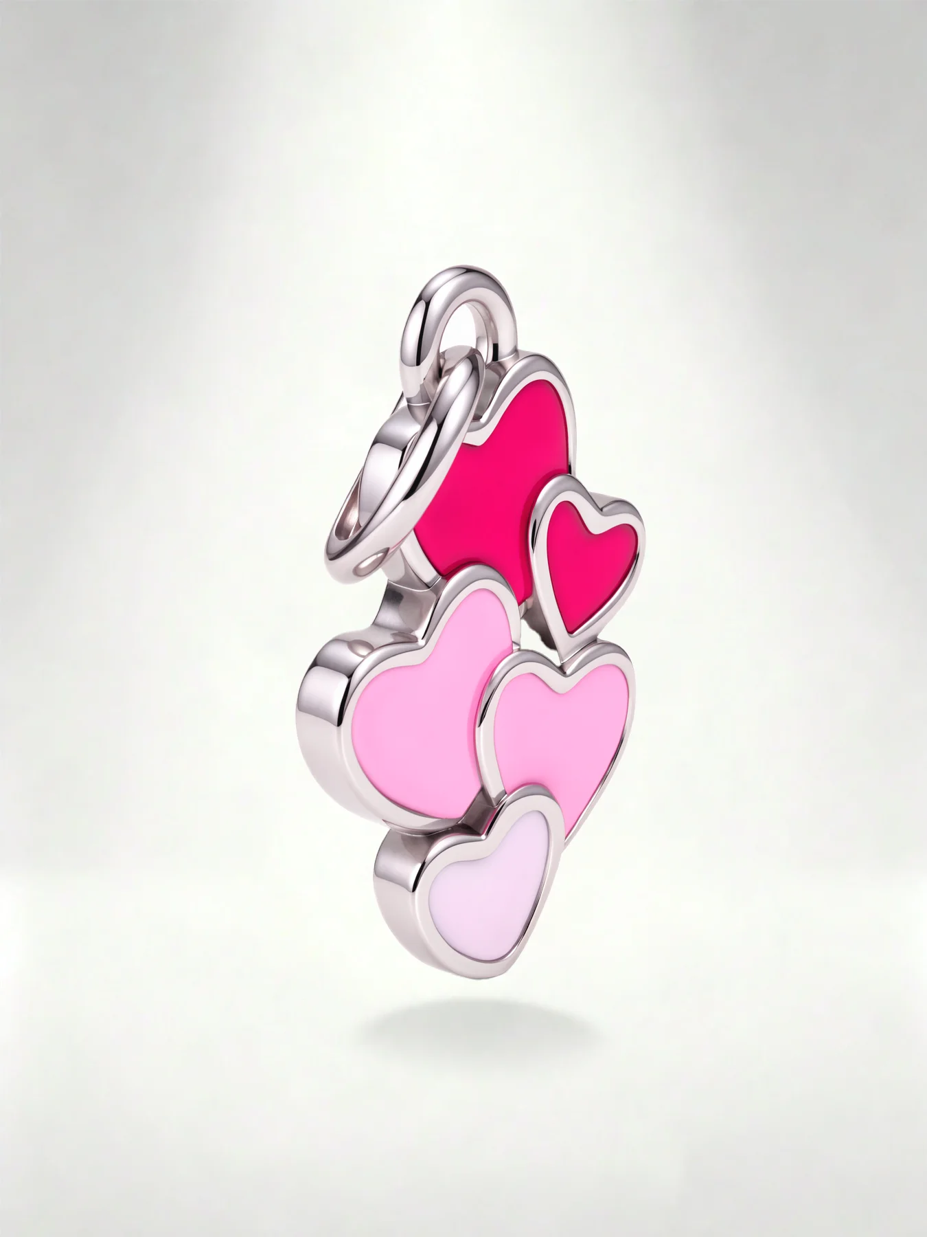 1pc S925 Sterling Silver Gradient Pink Stacked Hearts Dangle Charm, Multi Layer Love Heart Enamel Bead Fit Bracelet Necklace Rom