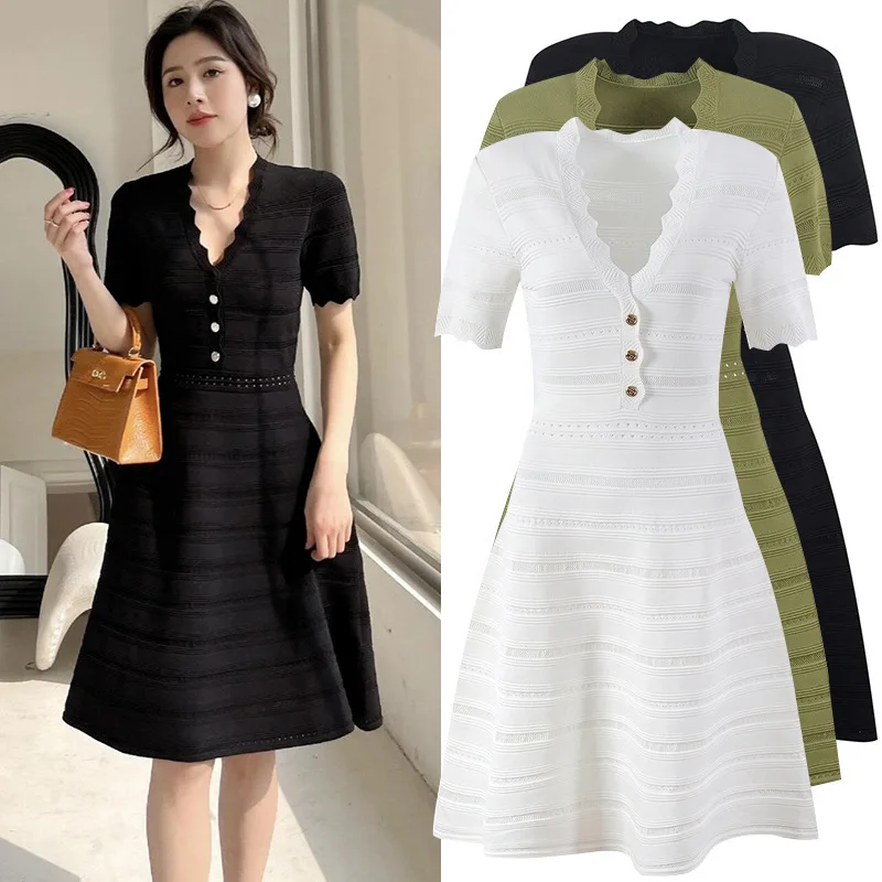 

Женская летняя модная базовая модель Dr een с волнистым узором Ele с вырезом на талии и золотыми пуговицами