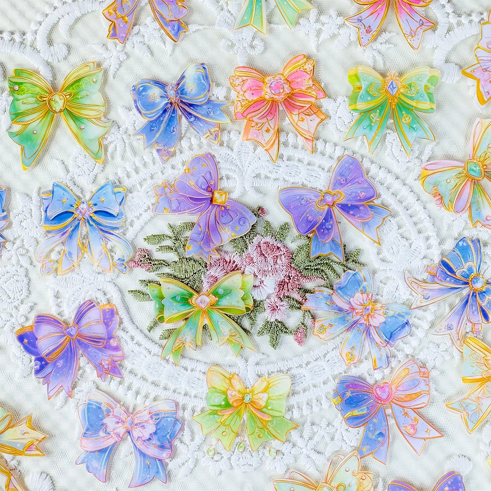 

10/30/56pcs Transparent Aesthetic Coloful Coquette Bows Stickers Waterproof DIY Notebook Phone Case Luggage Cute Graffiti Decals