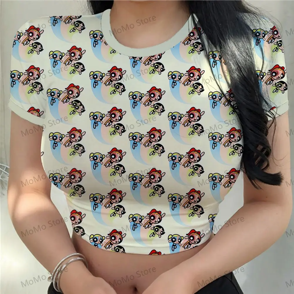 The Powerpuff Girls Women's Crop Top T-shirt Kawaii Clothing Lovely Sale T-shirts Ladies Fashion Y2k Cheap Clothes 2024 New Sexy