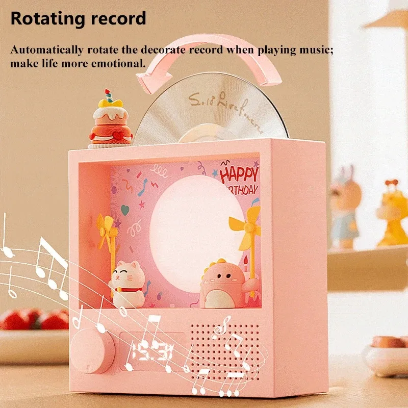 Retro Music Box Bluetooth Speakers RGB Lighting Music Player Stereo Subwoofer Surround Soundbar Desktop Clock Cartoon Speaker