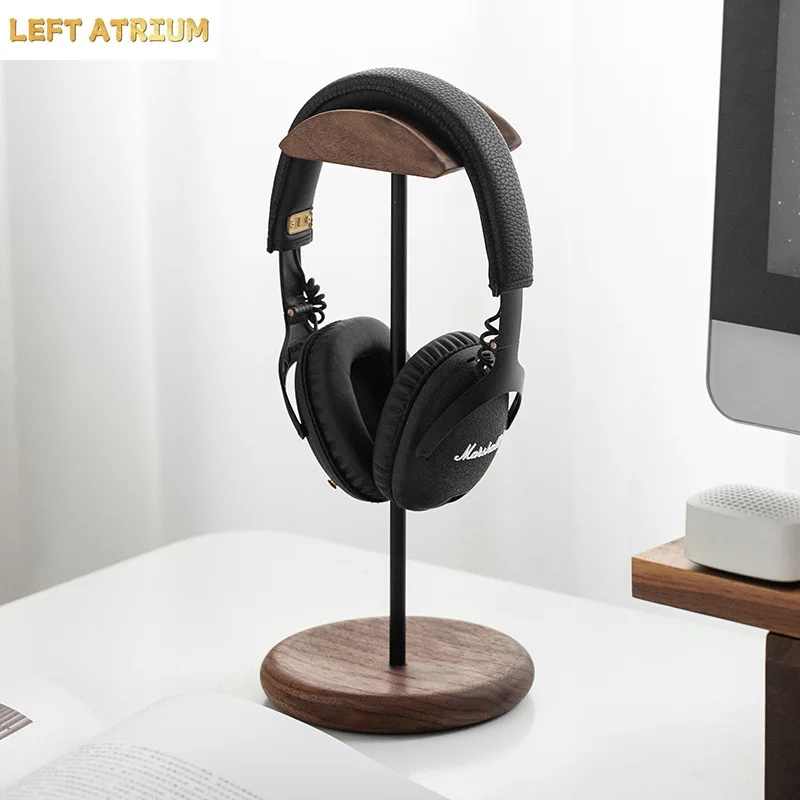 Suporte para Fones de Ouvido em Madeira de Nogueira e Metal – Suporte Minimalista para Headset Gamer para Mesa, Escritório e Casa – Expositor Premium para Fones de Ouvido