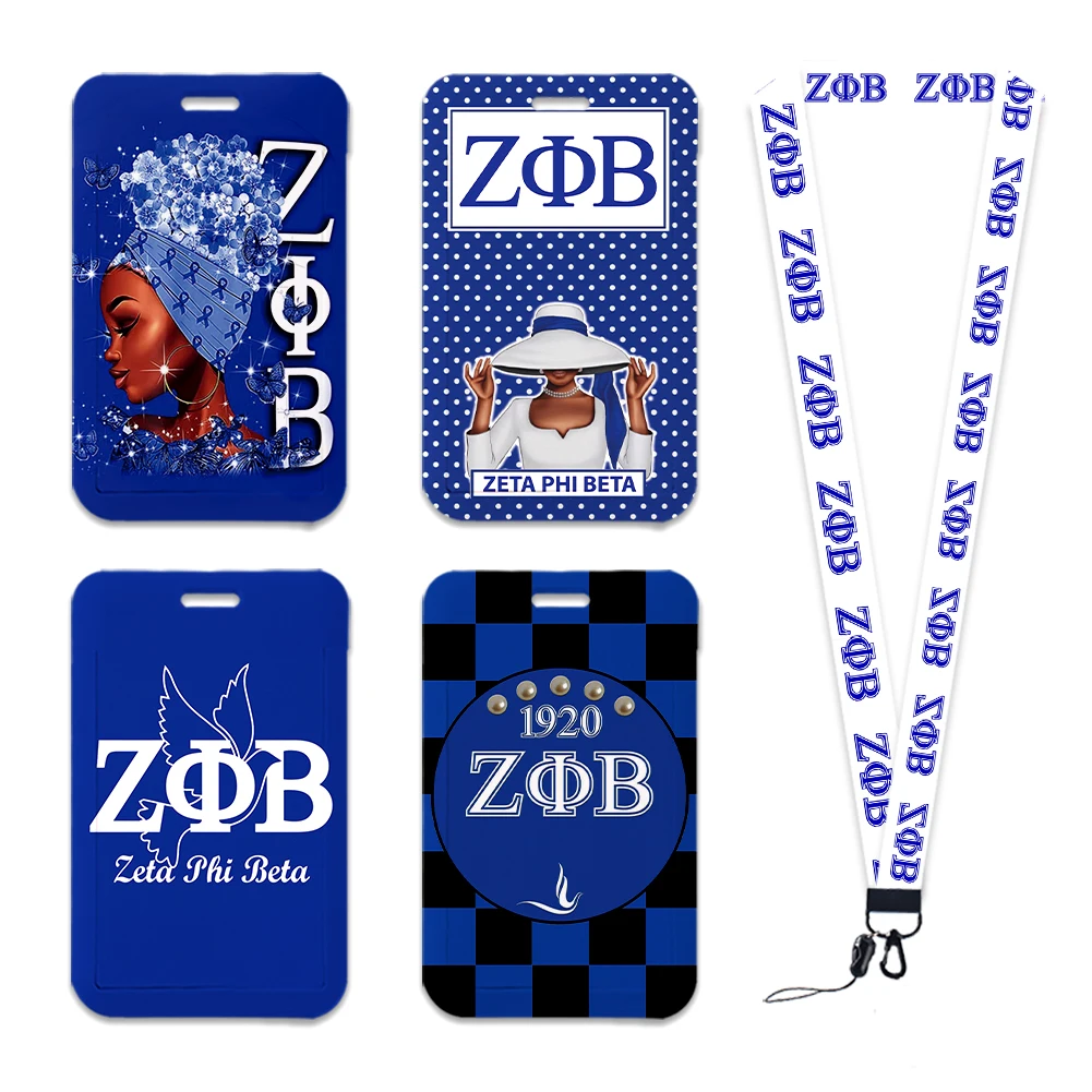 Zeta Phi Beta Sorority Zfb Sorority Women Lanyards Id Badge Holder Strap Bus Card Pass Cover Slip Bank Card Holder