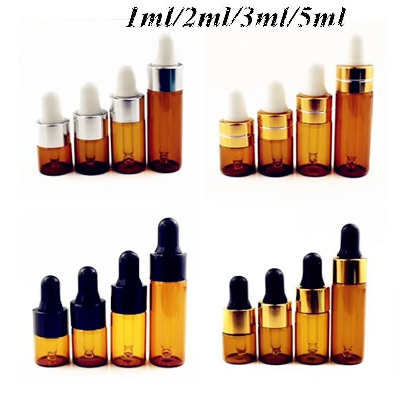 100 Stuks 1Ml 2Ml 3Ml 5Ml Amber Glazen Parfumflesje Aromatherapie Vloeibare Druppelaar Etherische Olie Basismassage Olie Flesjes