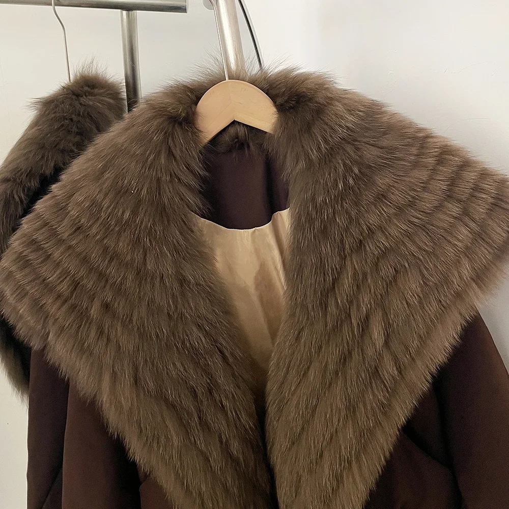 OFTBUY Kurze Warme Daunenjacke mit Natürlichem Pelzkragen, Modischer Neuer Winter Echter Fuchspelzmantel, Luxuriöser Weißer Enten-Daunenmantel für Damen – Detail 10