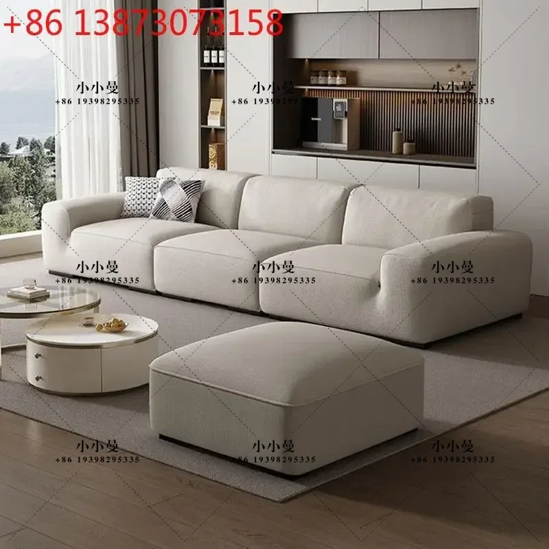Chenille cotton and linen large black cow tofu block combination modern simple inline living room small apartment fabric sofa