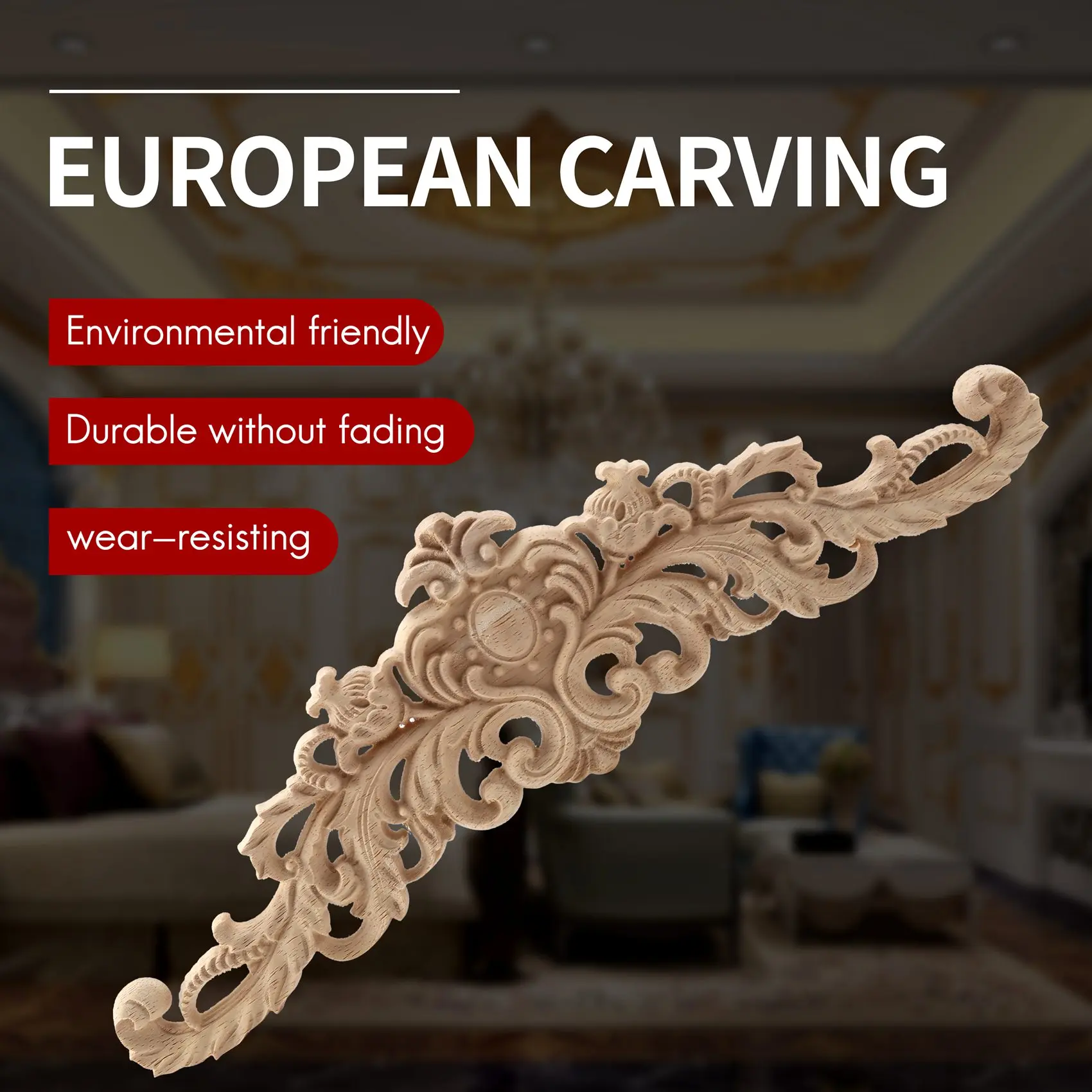 Carving Natural Wood Appliques For Furniture Cabinet Unpainted Wooden Mouldings Decal Decor Decorative