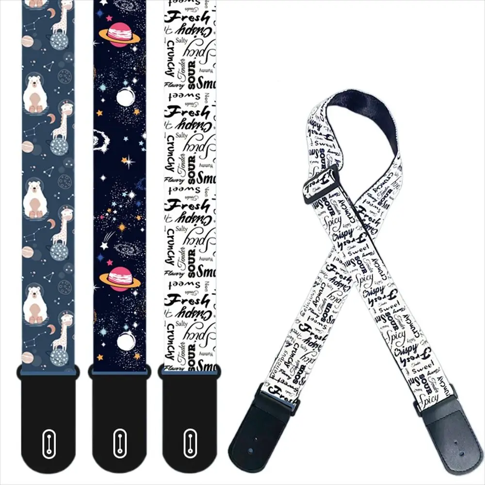 Cute Cartoon Guitar Strap Adjustable Colorful Printed Electric Guitar Belt Music Hobby Thick Acoustic Guitar Strap