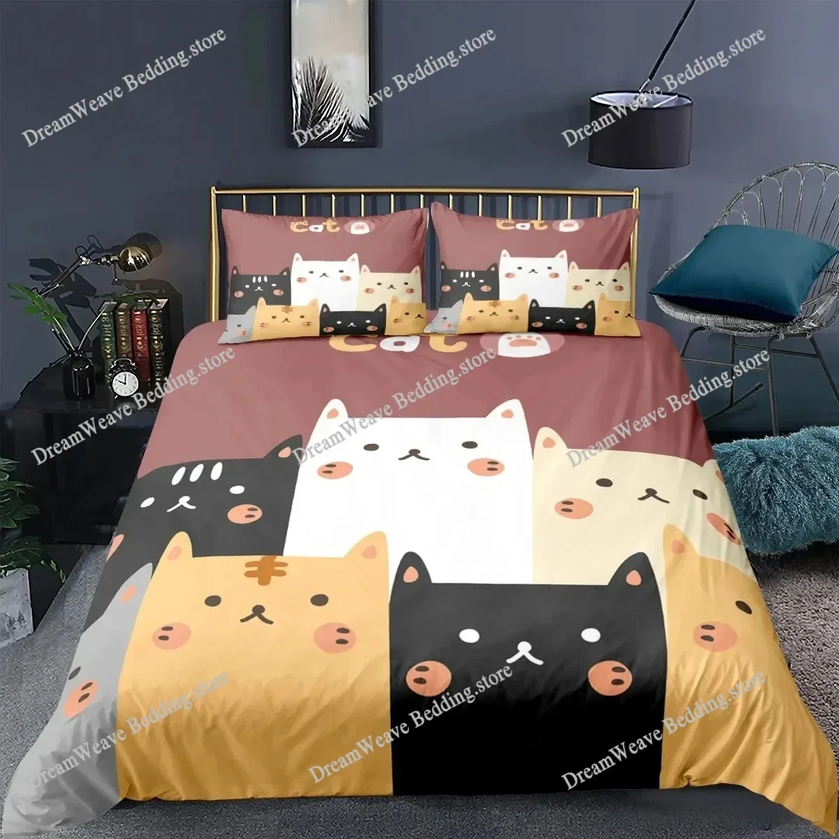 Cartoon Cat Duvet Cover Set Cartoon Animal Print Bedding Set With Pillowcase Comforter Cover For Bedroom Decor Luxury Gift