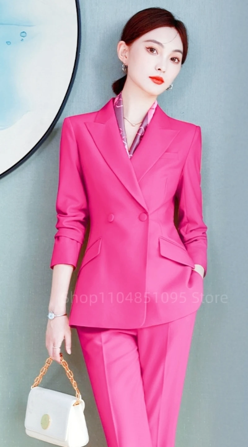 

Women's 2-Piece Suit Double Breasted Peak Lapel Slim Fit Office Blazer Set with Jacket Pants Full Outerwear Ensemble for Ladies