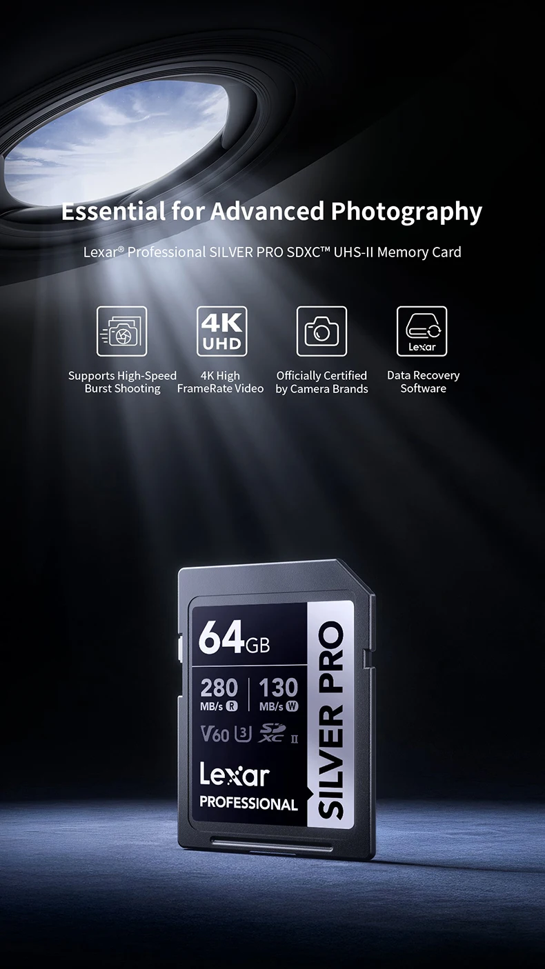 Lexar Professional Speicherkarte SILVER Pro V60 C10 UHS-I 4K Ultra HD Bildqualität Flash-Karte für DSLR-Kamera – Detail 1