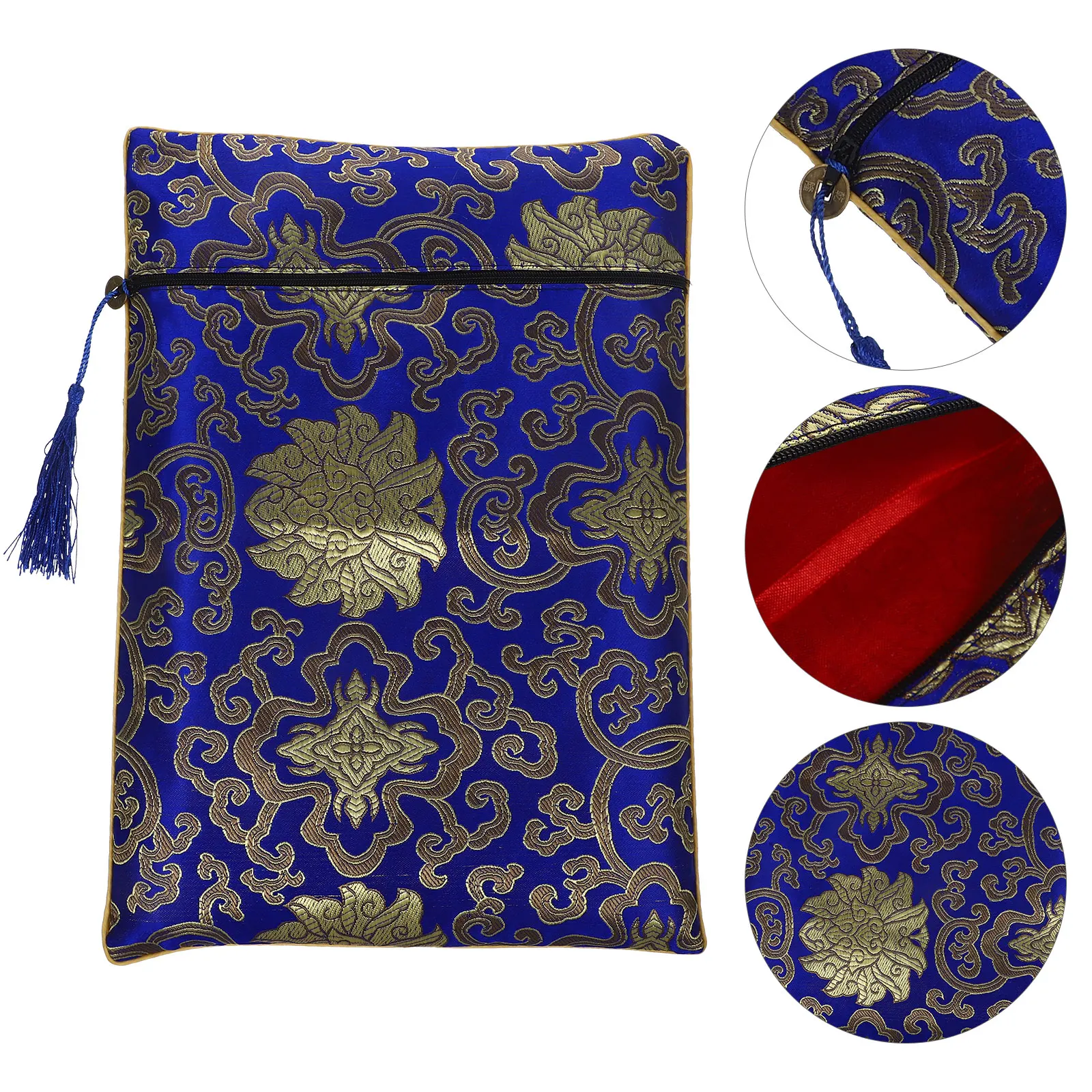 

Bible Carrier Large Capacity Pen Bag 24x34cm Blue Flower Decorative Stationery Bag Zipper Notebook Portable Book Storage For