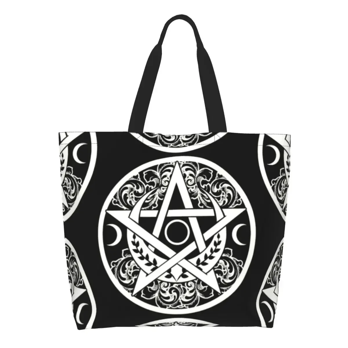 

Pentacle Groceries Tote Shopping Bags Triple Moon Goddess Pagan Wiccan Canvas Shopper Shoulder Large Capacity Handbags