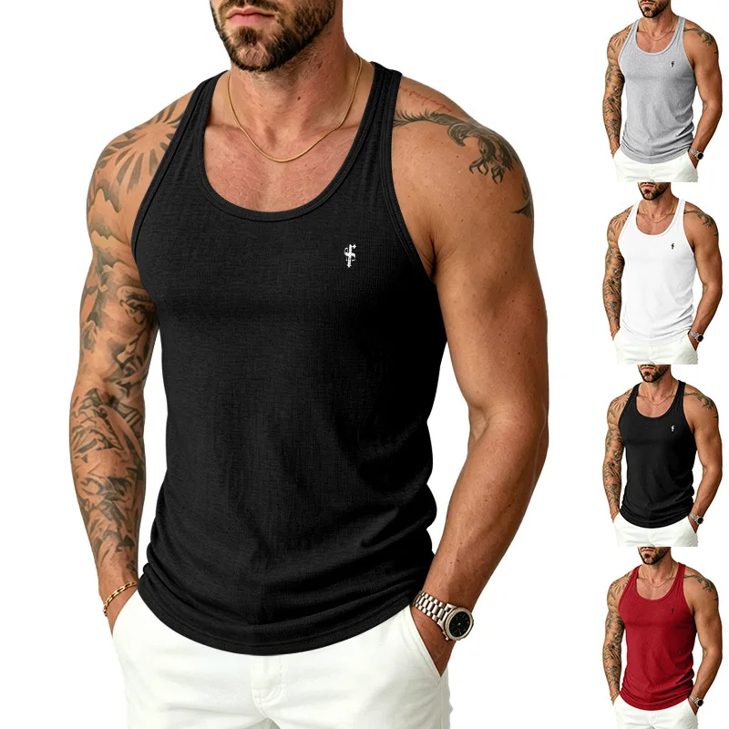 Summer Men's Fitness Sports Printed Sleeveless Top Quick-Drying Versatile Ribbed Vest