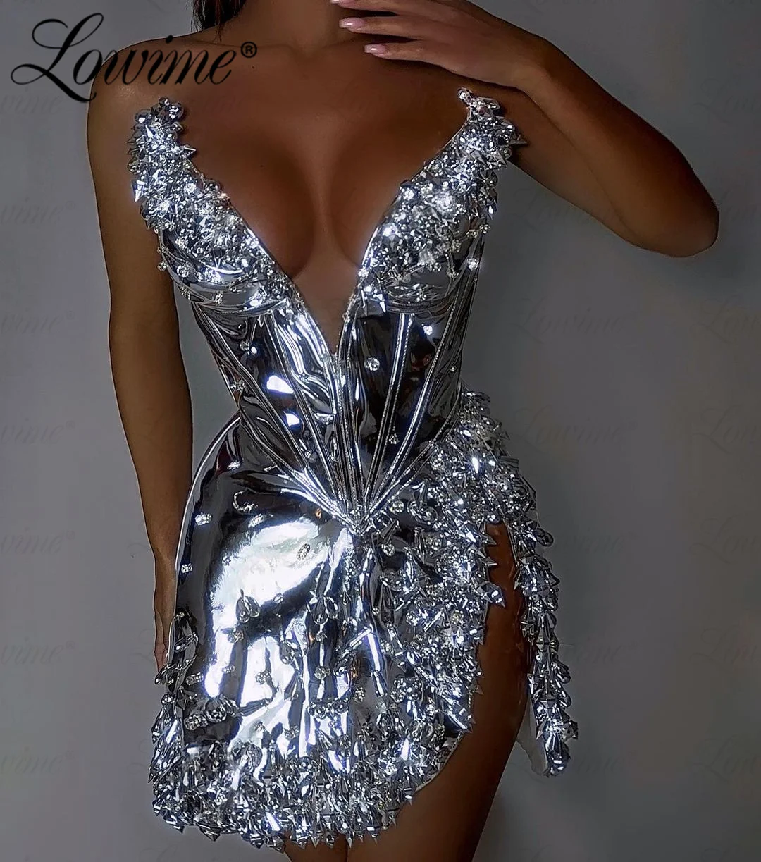 Shiny Fabric Hot Pink Silver Full Crystal Short Party Dress Sexy Cocktail Dresses Beading 2024 Prom Dress Customized Club Wear