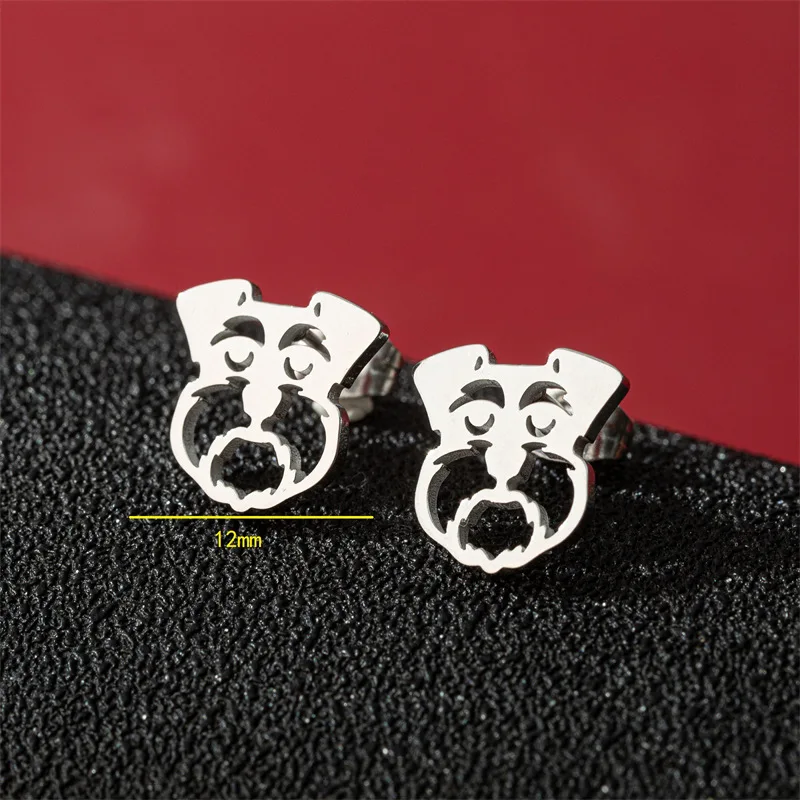 Europe and the United States cross-border versatile fashion stainless steel cute pet dog head stud earrings hollow moon smile ea