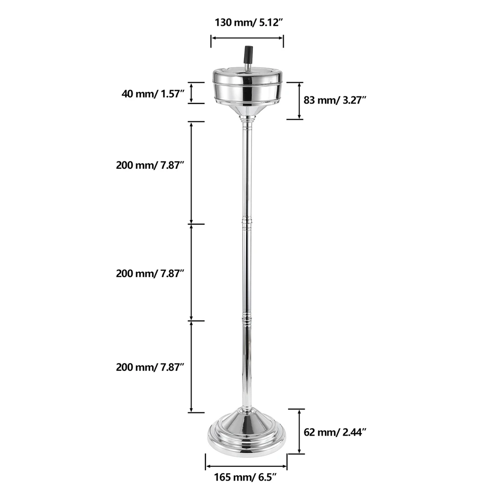 Adjustable Removeable Ashtray with Lid Floor Standing Stainless Steel Windproof Cigar Ashtrays Ash Tray for Office Toilet KTV