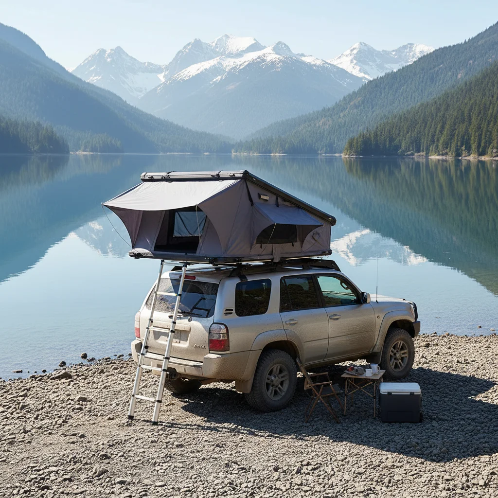 17CM Ultra Thin Straight Lift Single Groove Four Pole Aluminum Hard Shell Roof Top Tent Oxford Four-season Quick Automatic