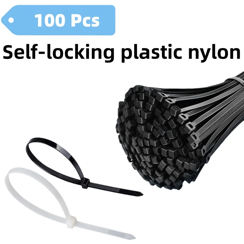 Self-locking Plastic Nylon Tie 100 PCS Black Cable Tie Fastening Ring Cable Tie Zip Wraps Strap Nylon Cable Tie Set