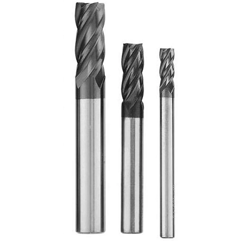 CNC Carbide Milling Cutter Tool Kit, espiral Router Bits, End Mill Set, 4 flautas, 6mm, 8mm, 3pcs