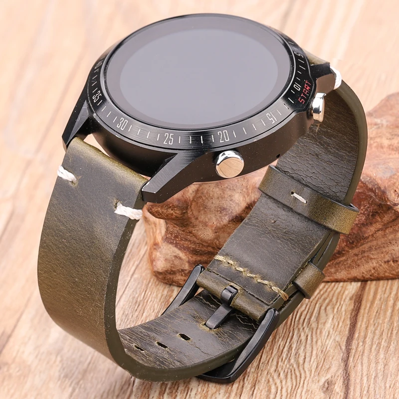 Dây Đồng Hồ Da Thật Handmade Vàng Xanh Sáp Dầu Dây Đeo Đồng Hồ Cho Huawei Samsung Đồng Hồ Thông Minh Smart Watch 18Mm 20Mm 22Mm 24Mm