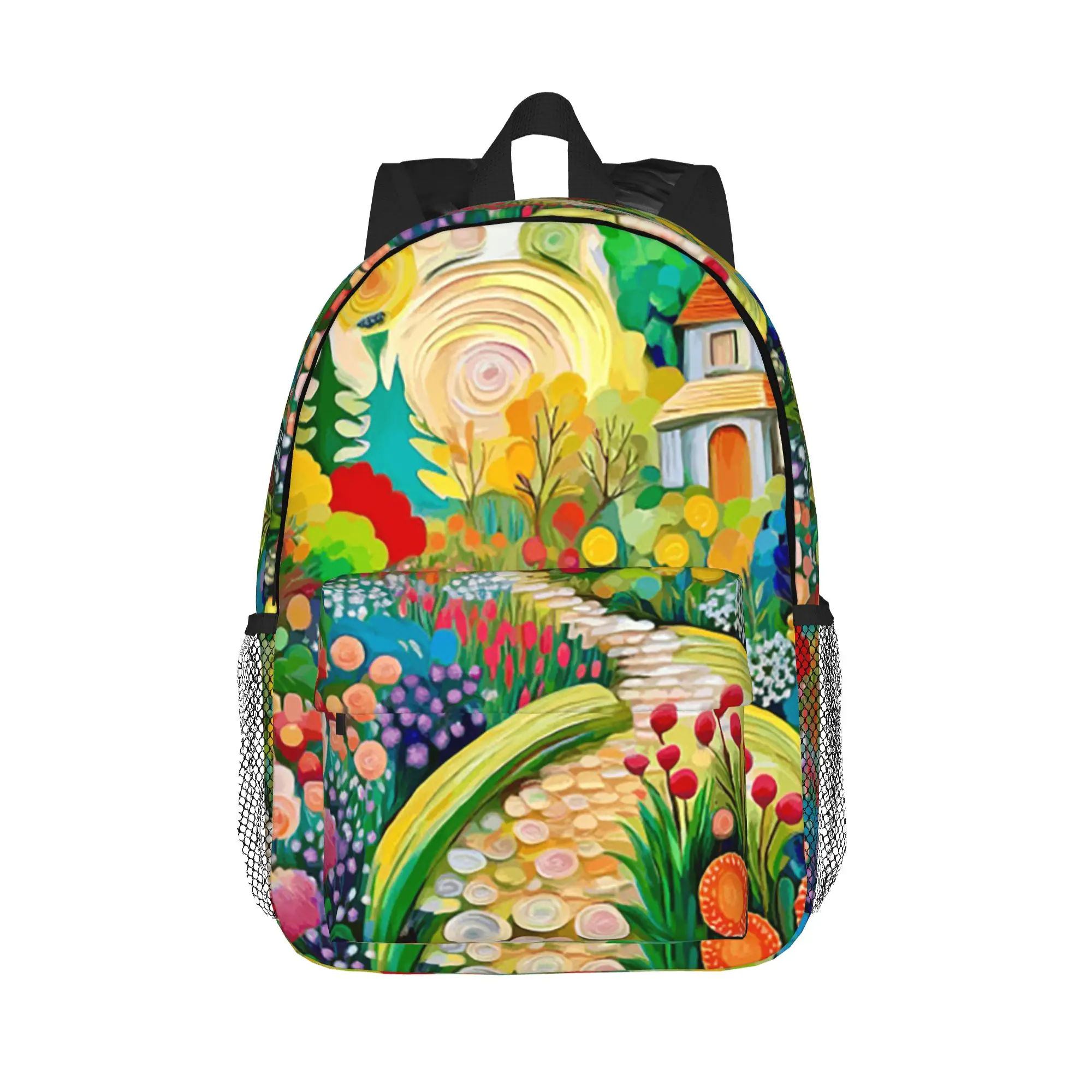 Gustav Klimt Flower Garden with Cottage Backpack Hot Sale Daypack Boys Girls BookBag Shoulder Bags for Men Women School Bag