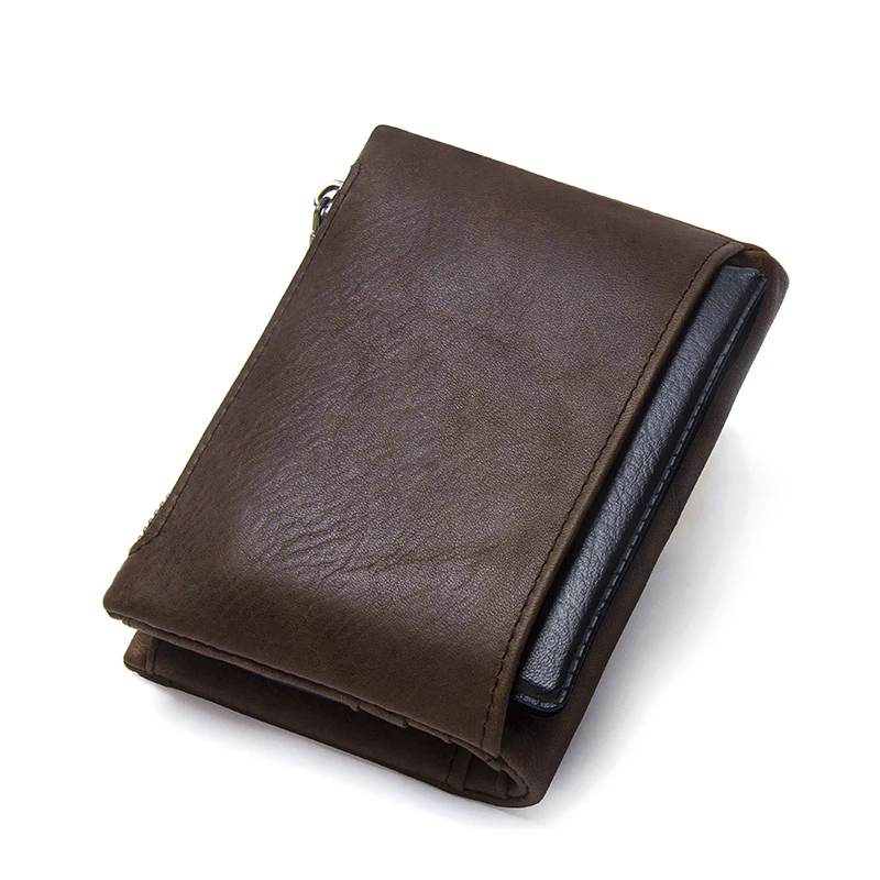 CONTACT\'S Genuine Leather Men Wallet Short Bifold Casual Men\'s Wallet Zipper Coin Purses Card Holder Money Clip Men Wallet