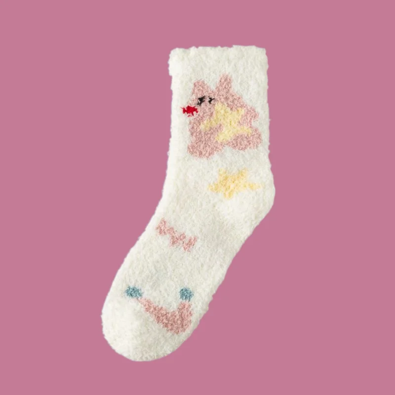 1/3 Pairs Thickened Coral Fleece Socks New Cute Star Cartoon Floor Socks Women Thickened Sleeping Home Floor Socks