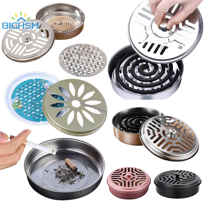 Mosquito Coil Holder With Cover Repellent Tray Frame Stainless Steel Round Incense Rack Plate Anti-mosquito Insect Repellent Box