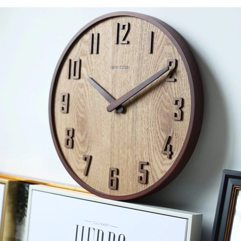 Nordic Decorative Wallclock Modern Minimalist Living Room Study Office Woodensilentquartz Clockzround Home Decorationaccessories