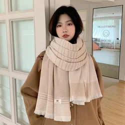 Fashion Gentle Korean Cashmere  high quality woman 2024 luxury Thicken Warm Big Shawl Versatile Long Pashmina Neckerchief