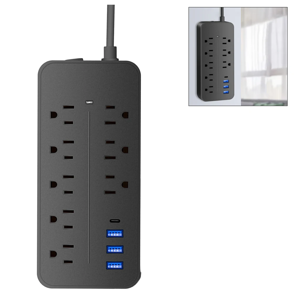 

Вилка европейского стандарта, удлинитель 3 USB 1 Type-C, вилка защиты от перенапряжения, 10 А, 110 В, 220 В, умная розетка, удлинительный кабель, 2000 Вт