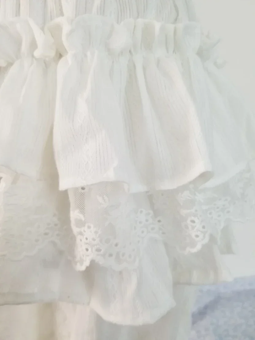 Sweet White Jaquard Lolita Bloomers Lace Ruffled Cotton Safety Short Pants