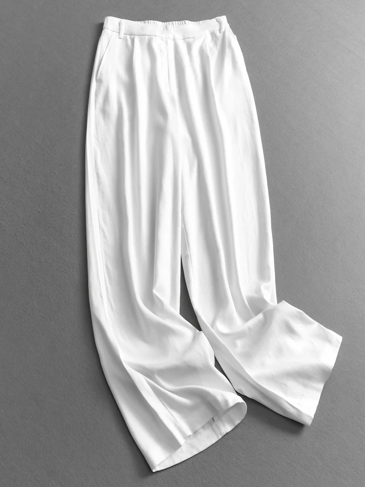 Sun Protection Thin Mixed Linen Wide Leg Pants Straight Cut Casual Long Trousers for Women High Waist Commuter Versatile C076