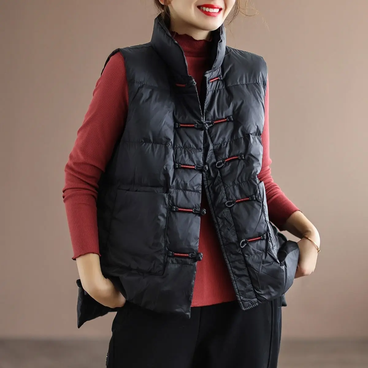 Autumn Winter Women Clothing Down Jackets Down Vests Warm Lightweight Cardigans Sleeveless Parkas Single-breasted Korean Chic