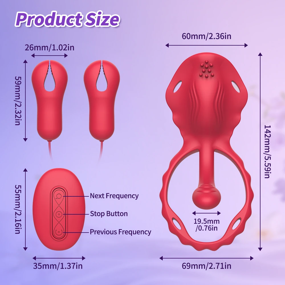 Wearable Panty Vibrator with Nipple Clamps Remote Control 10 Vibration Cock Ring Clitoral Stimulator Adult Sex Toy for Men Women 4