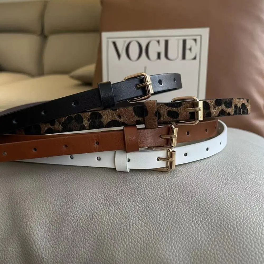 Simple Metal Buckle Leopard Pattern Belt PU Leather Korean Style Thin Waist Belt All-match Jeans Decor Dress Decoration Daily