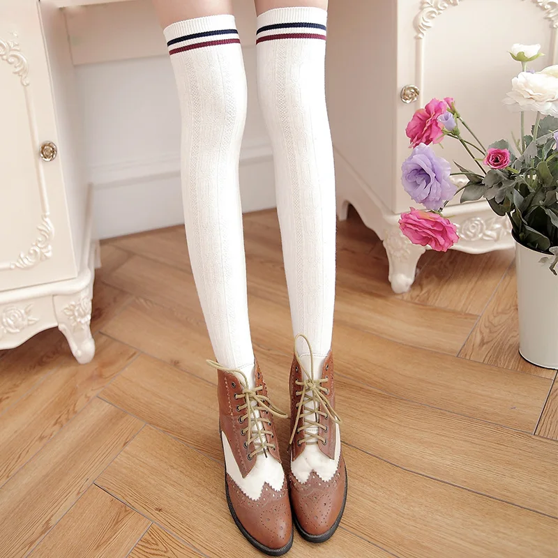 Autumn and winter thickening Japanese knee-high socks mid-thigh cotton lace long socks female socks thigh socks tall socks