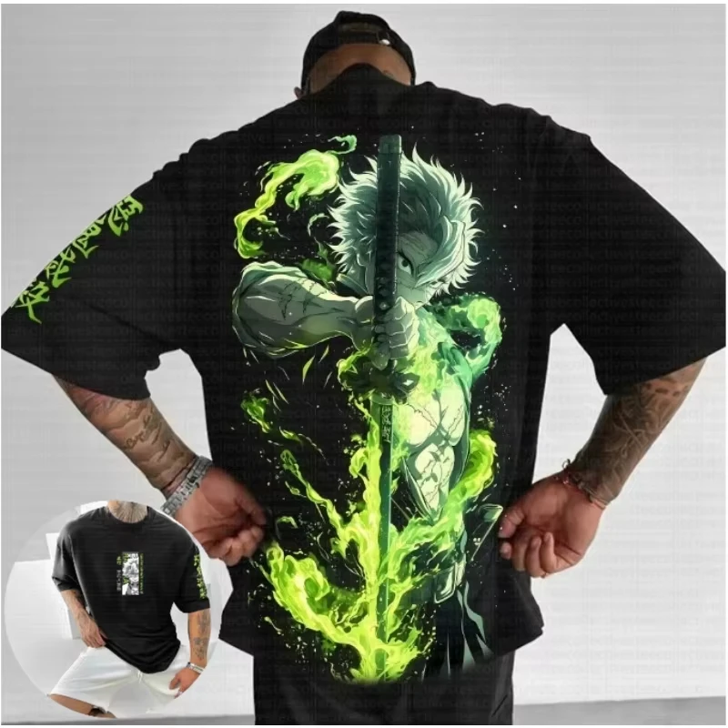 

Bandai New Demon Killer American Trend Colorful Printed Short Sleeve T-Shirts Men's and Women's Casual Loose Plus Size Tops