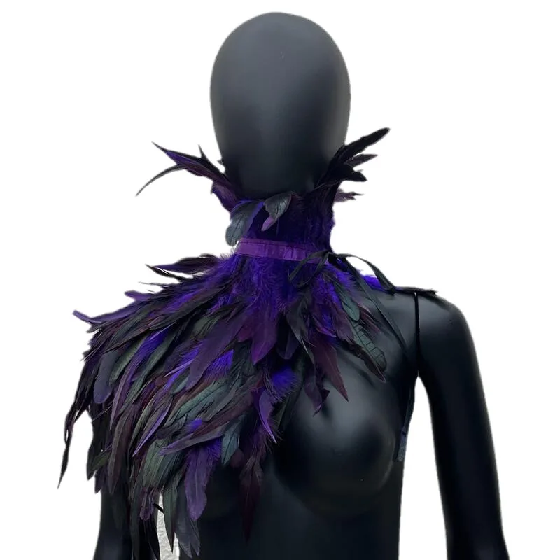 Feather Cape Shawl Costume Black Witch Wings Collar Adult Crow Neck Swan Wings Stage Fancy Party Rave Festival Accessories image 5