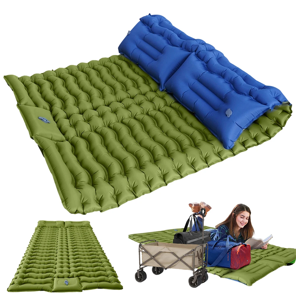 Matelas de camping double, matelas de couchage 200x133cm, matelas de camping de 10cm d'épaisseur, matelas pour 2 personnes, nylon 40D enduit de TPU, dégivrage rapide, adapté au camping, à la randonnée en plein air