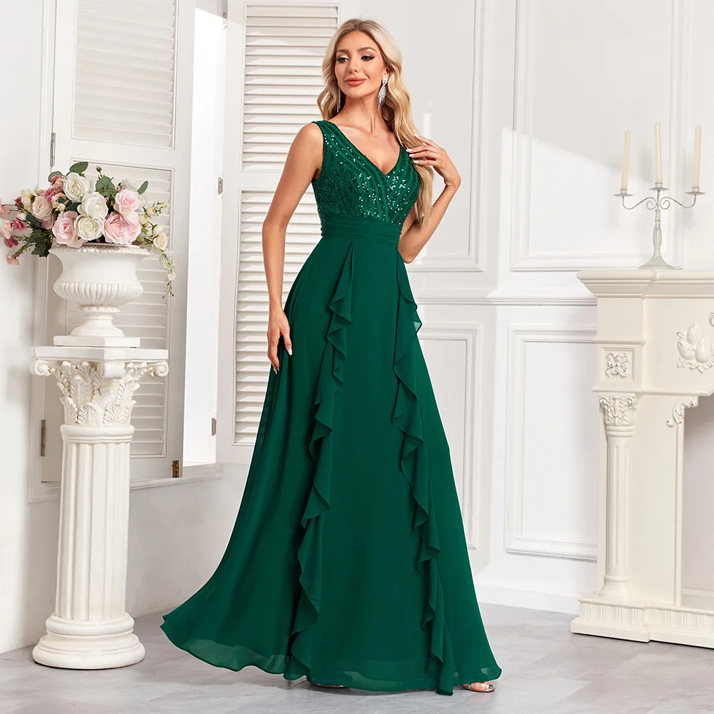 ICCLEK Sweetheart Floral Sleeveless Wedding Guest Dress Long Elegant Womens Gala Dresses Green Vestidos Para Boda Mujer Invitada