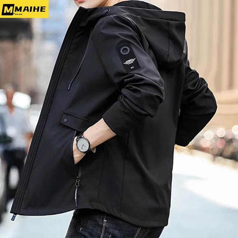 Spring and fall removable hoodie jacket Men's solid color zipper coat Street wear men's classic brand outdoor wear Windbreakers