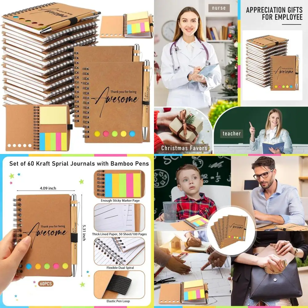 

Bulk Inspirational Notebooks & Motivational Pens: 60-Set Christmas Gifts for Staff, Teachers, Nurses
