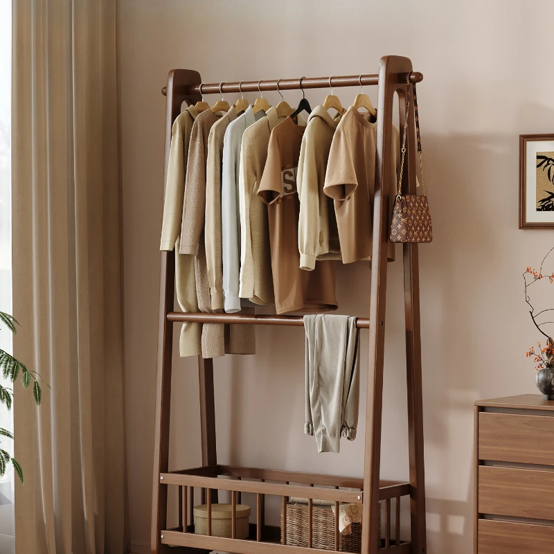 

Solid wood floor-to-ceiling hanger household bedroom rack 2025 new mobile laundry basket