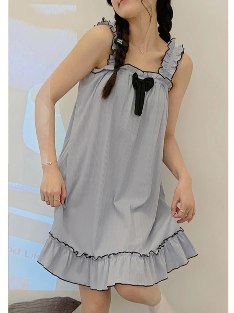 5XL Plus Size Suspender Nightdress with Chest Pad Women Summer Sweet Nightgown Can Be Worn Outside Japanese Student Home Wear