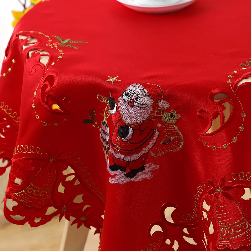 Christmas Embroidered Table Cloth,Hollow-Out Round Table Linen,For Restaurant Dinning Xams Party Banquet Events,33 Inch