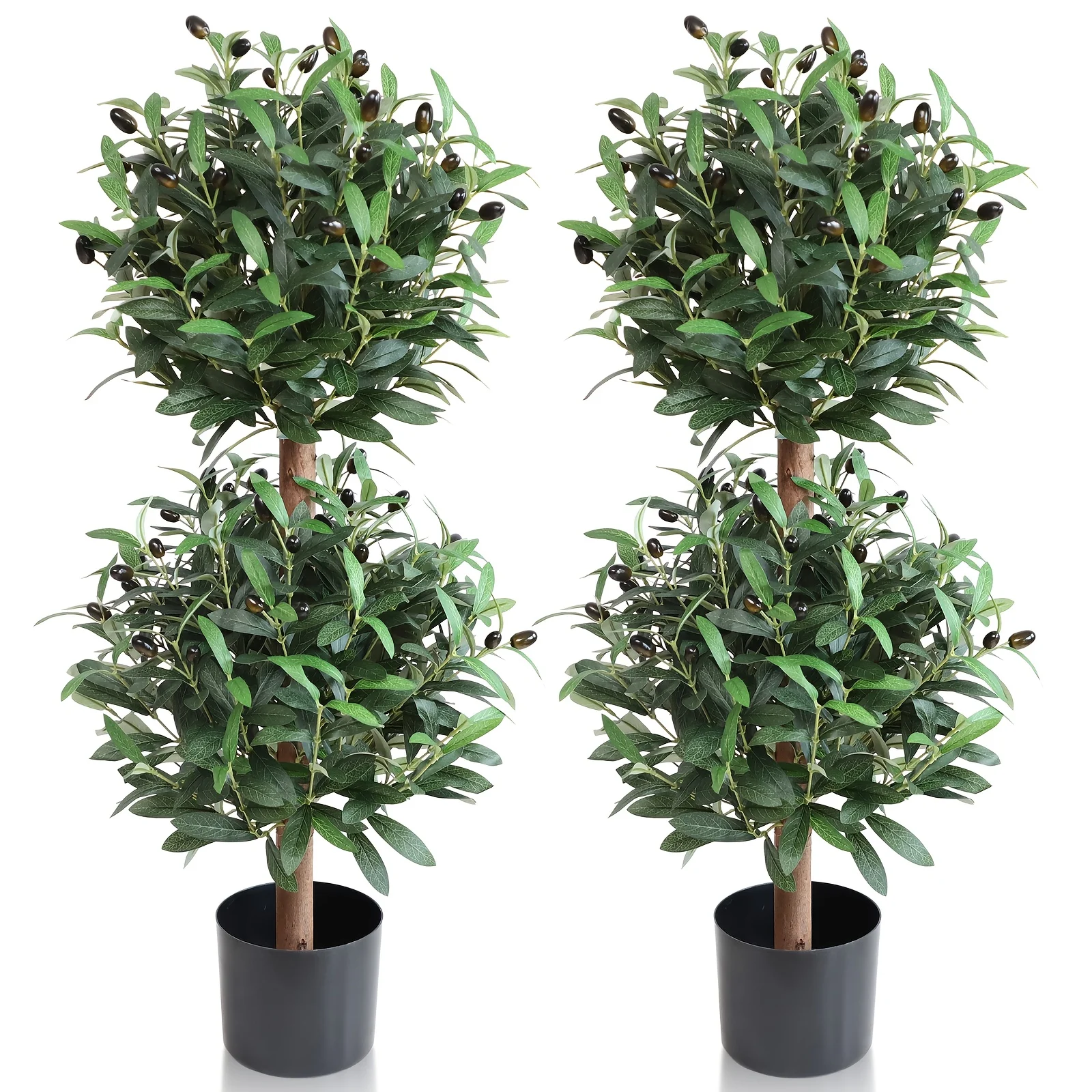 

2 Pack Realistic Artificial Olive Tree 3ft with Fruiting Branches & Potted Base - Heavy-Duty Pre-Potted Topiary Suitable