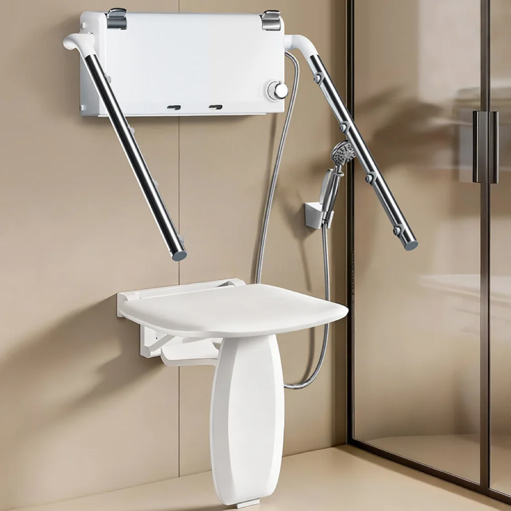 Elderly seated thermostatic toilet bathroom shower chair multi-function wall-mounted stool